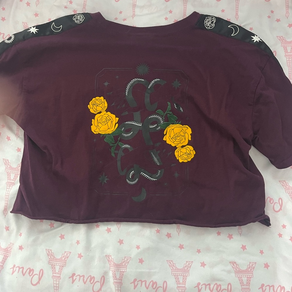 Empyre Purple Crop Top with Yellow Floral Design